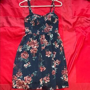 Xhilaration Dark Blue Floral Mini Dress